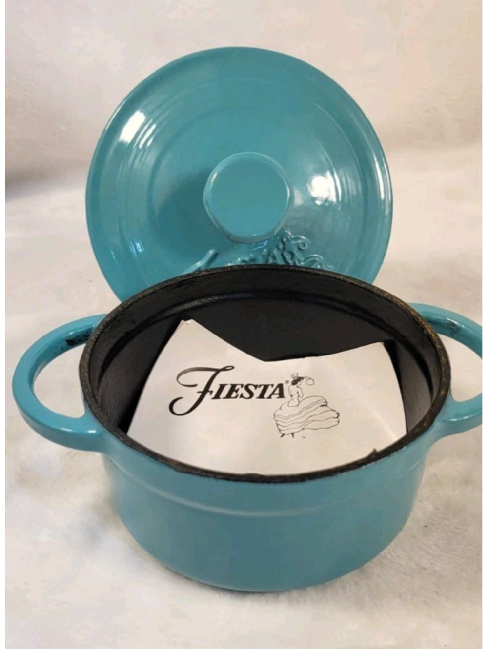 Fiesta Enameled Cast Iron Mini Dutch Oven Casserole Turquoise 0.35qt RETIRED